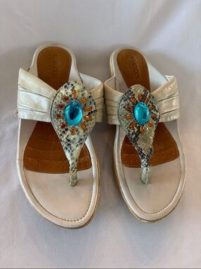Geox Metallic Ivory Sandals with Turquoise and Amber Jewels